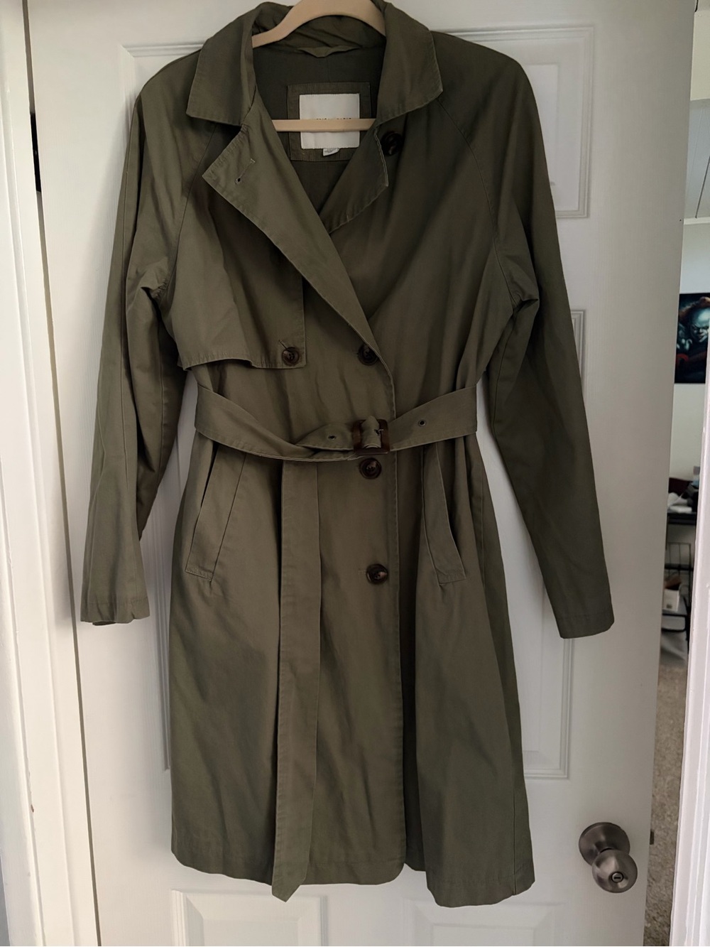 American Eagle Olive Double-Breasted Trench Coat Women Size S